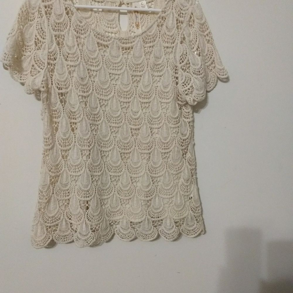 Adiva Crochet Ivory Cream Boho Top Size L